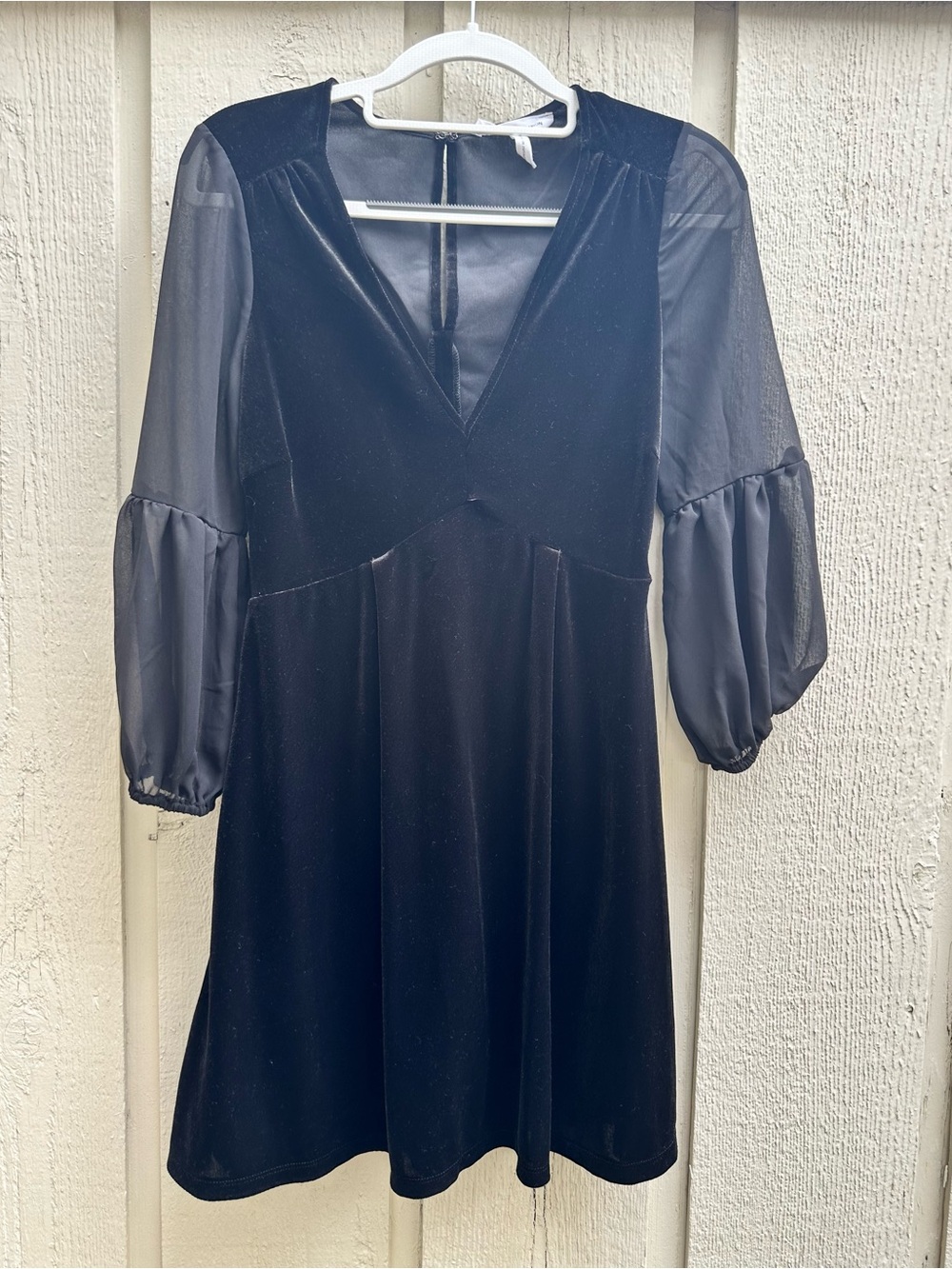 BCBGeneration Black Velvet Mini Dress with Sheer Puff Sleeves